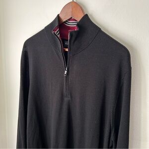 Brooks Brothers Black Washable Merino Wool Half-Zip Sweater Like New - Large